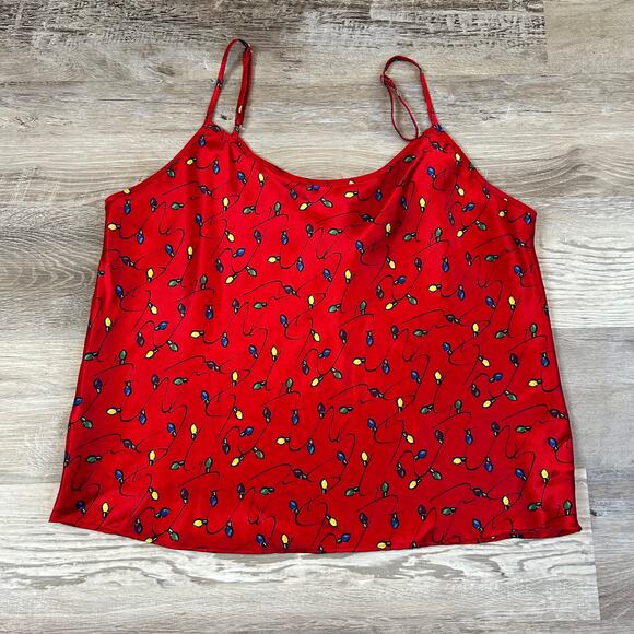 Vintage Tops - Vintage Cinema Etoile Cami Red Christmas Lights Satin Tank Top Holiday Y2K L